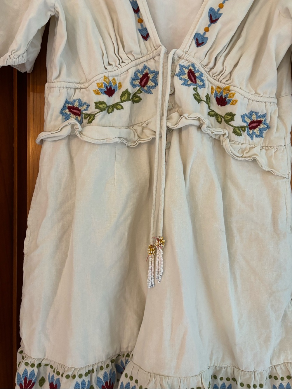 Farm Rio Summer Garden Cream Embroidered Flutter Sleeve Romper - Picture 5 of 12